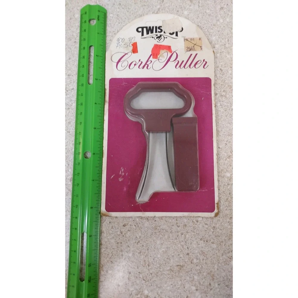Twist Up Cork Puller Wine Opener OS Burgundy New Vintage 80s‎ Barware Ah-So USA